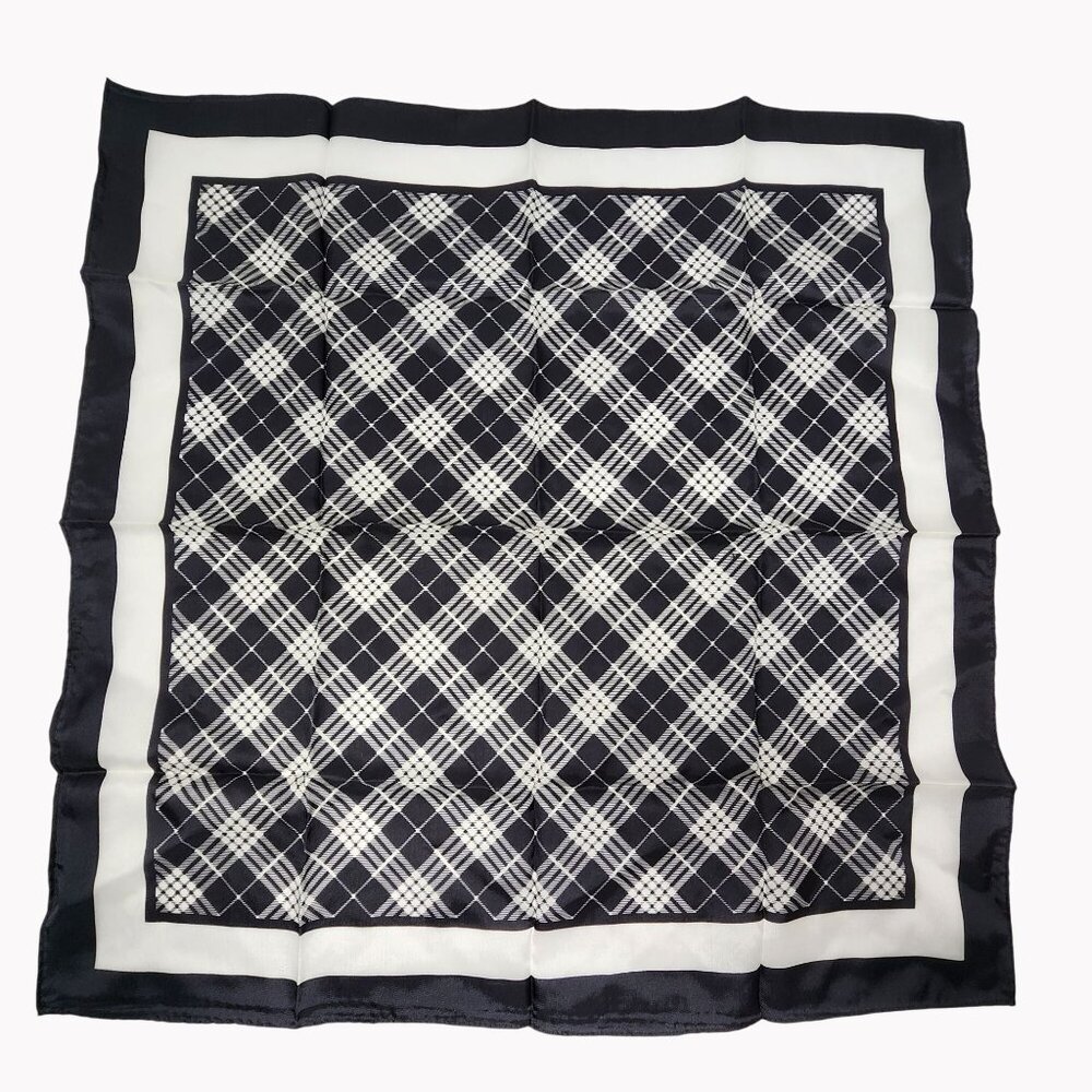 Vintage Glentex Nylon Black White Plaid Scarf 22x22